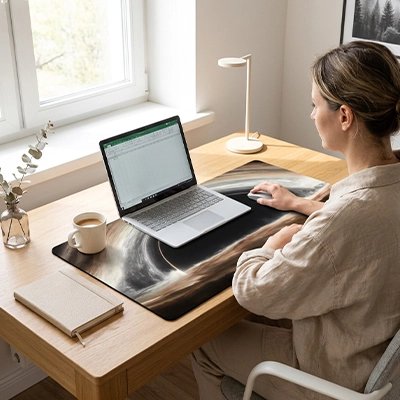 Sous main bureau femme travaillant ordinateur facilement