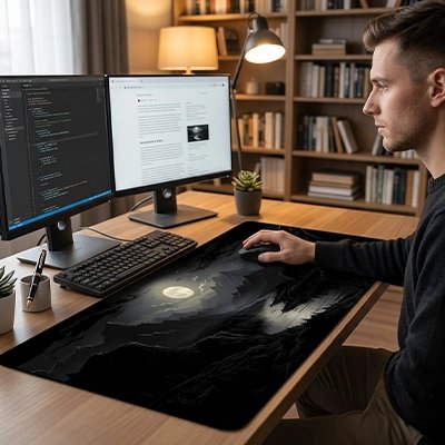 Sous main bureau homme travaillant sur son ordinateur